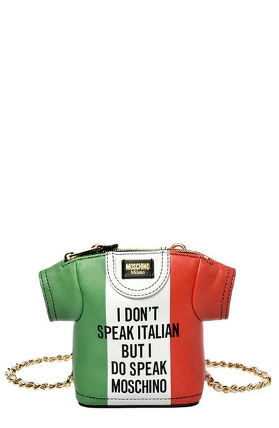 Shop Moschino Italian Slogan T-shirt Leather Shoulder Bag In Fantasy Print Only One Colour