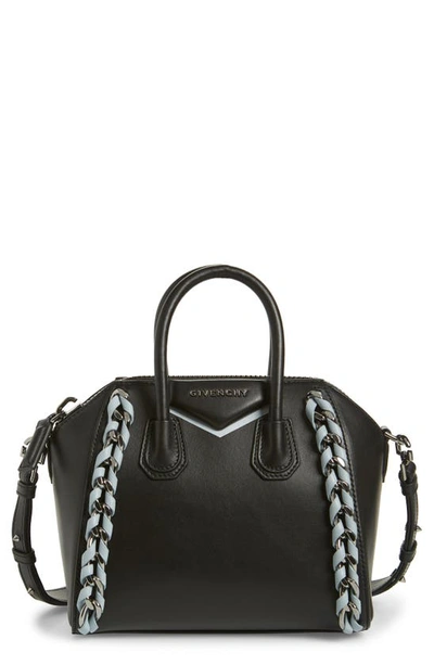 Shop Givenchy Mini Antigona Woven Chain Leather Satchel In Black
