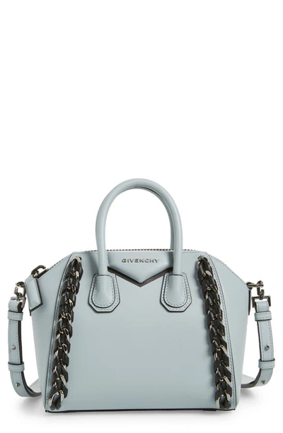 Shop Givenchy Mini Antigona Woven Chain Leather Satchel In Grey Blue