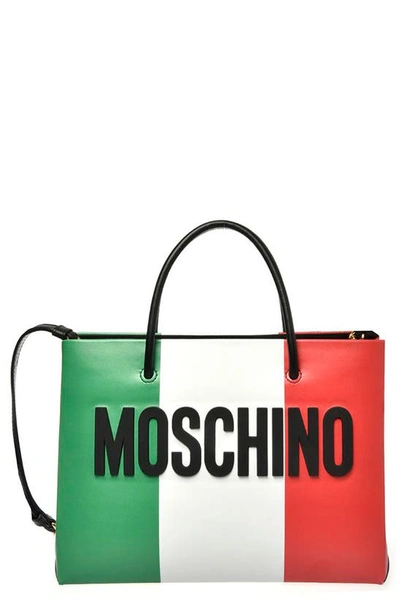 Shop Moschino Italian Slogan Leather Tote In Fantasy Print Only One Colour
