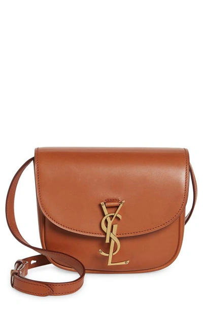 Shop Saint Laurent Kaia Ysl Monogram Leather Crossbody Bag In Brown/ Gold