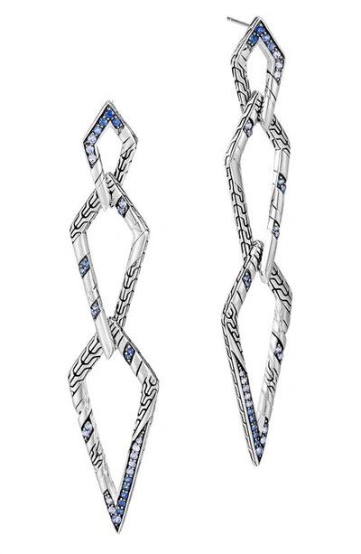 Shop John Hardy Lahar Interlink Sterling Silver & Sapphire Drop Earrings In Silver/sapphire