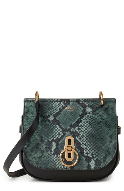 Shop Mulberry Bayswater Pebbled Leather Satchel In  Green-black