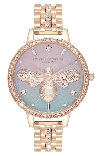 Shop Olivia Burton Sparkle Bee Bracelet Watch, 34mm In Rose Gold/ Multi/ Rose Gold