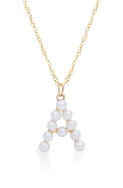 Shop Stone And Strand Pearl Initial Pendant Necklace In Yellow Gold/ A