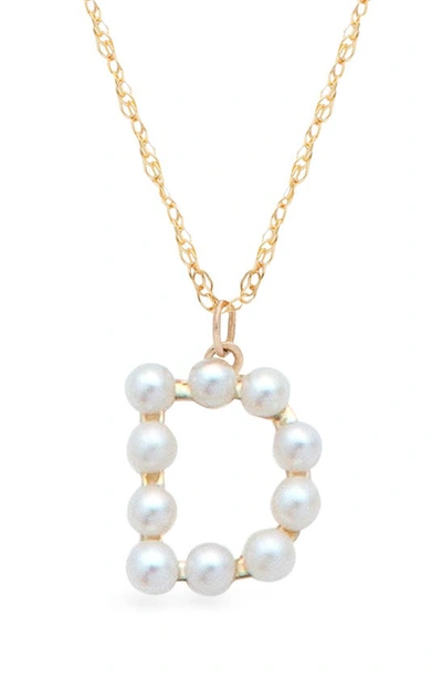 Shop Stone And Strand Pearl Initial Pendant Necklace In Yellow Gold/ D