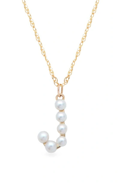 Shop Stone And Strand Pearl Initial Pendant Necklace In Yellow Gold/ J