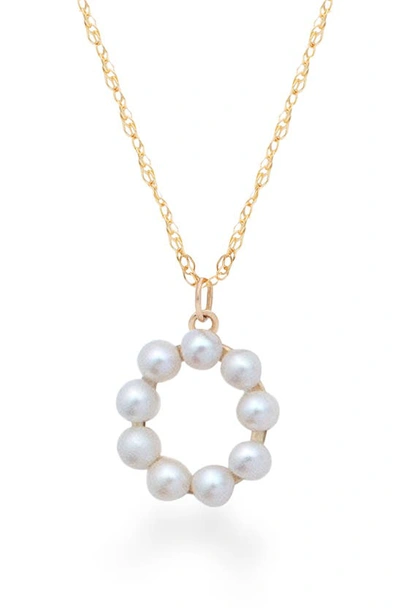 Shop Stone And Strand Pearl Initial Pendant Necklace In Yellow Gold/ O