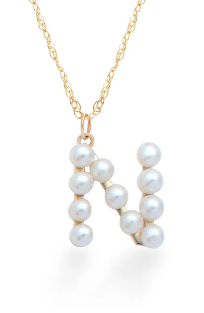 Shop Stone And Strand Pearl Initial Pendant Necklace In Yellow Gold/ N