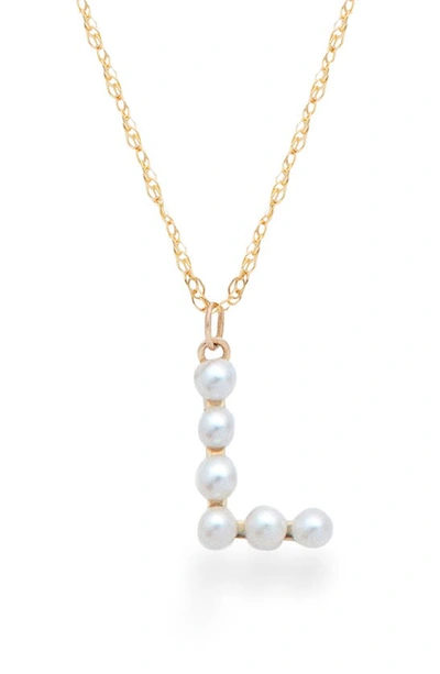 Shop Stone And Strand Pearl Initial Pendant Necklace In Yellow Gold/ L