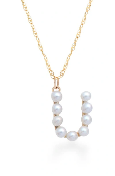 Shop Stone And Strand Pearl Initial Pendant Necklace In Yellow Gold/ U