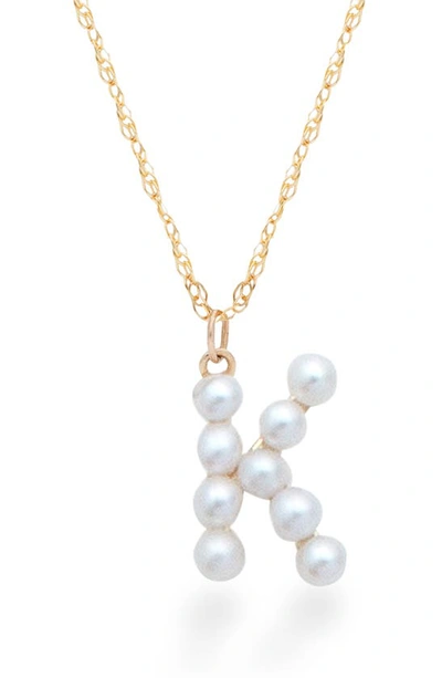 Shop Stone And Strand Pearl Initial Pendant Necklace In Yellow Gold/ K