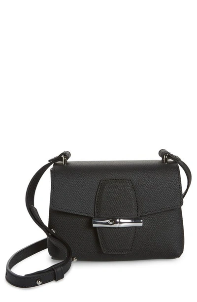 Shop Longchamp Small Roseau Leather Crossbody Bag In Black