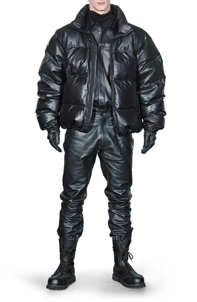 Shop Vetements Leather Puffer Jacket In Black