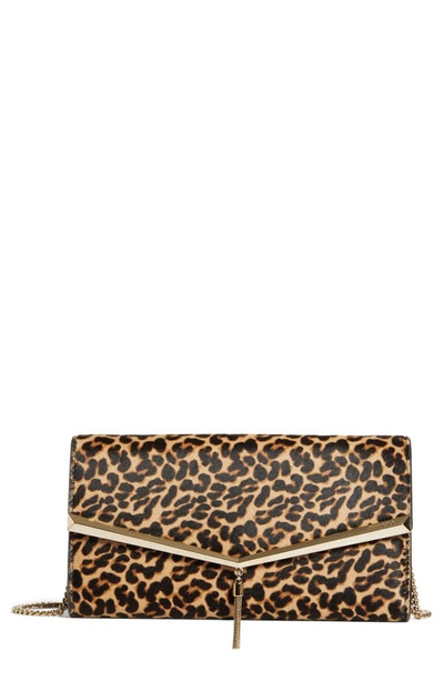 Shop Jimmy Choo Elish Leopard Print Leather Clutch In Natural Mix/light Gold