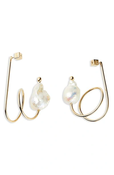 Shop Lafayette 148 Fluid Baroque Pearl Earrings In Metallic Gold