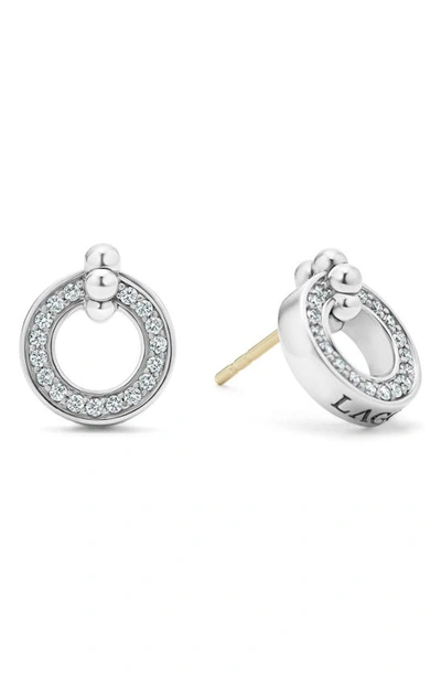 Shop Lagos Caviar Spark Diamond Open Circle Stud Earrings In Diamond/ Silver