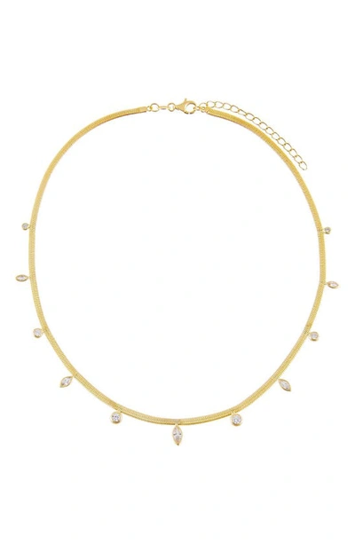 Shop Adinas Jewels Cubic Zirconia Herringbone Chain Necklace In Gold