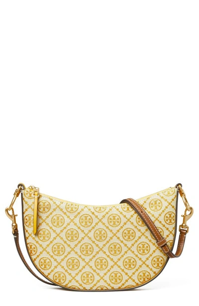 Shop Tory Burch Mini T Monogram Jacquard Hobo Bag In Goldfinch