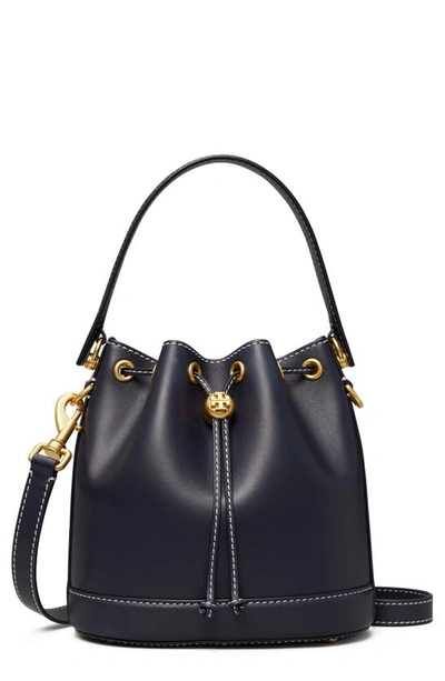 Shop Tory Burch Leather Bucket Bag In Midnight