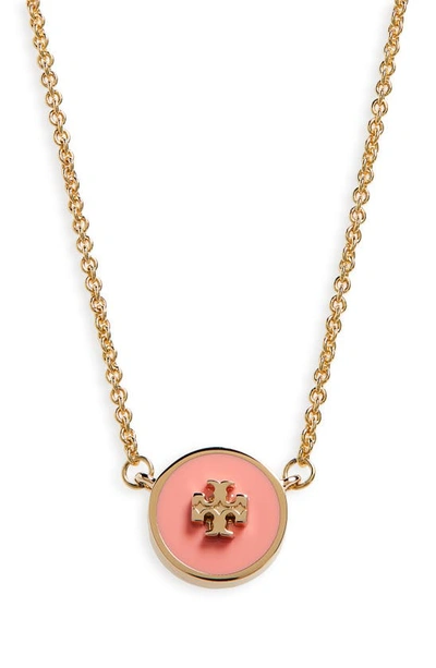 Shop Tory Burch Enamel Pendant Necklace In Tory Gold / Canyon Flower