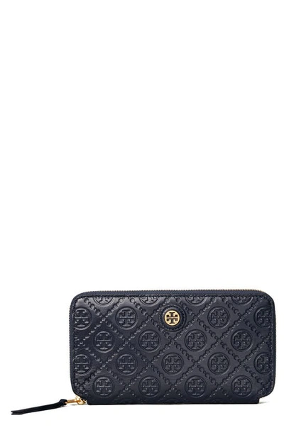 Tory Burch T Monogram Leather Zip Continental Wallet In Midnight | ModeSens