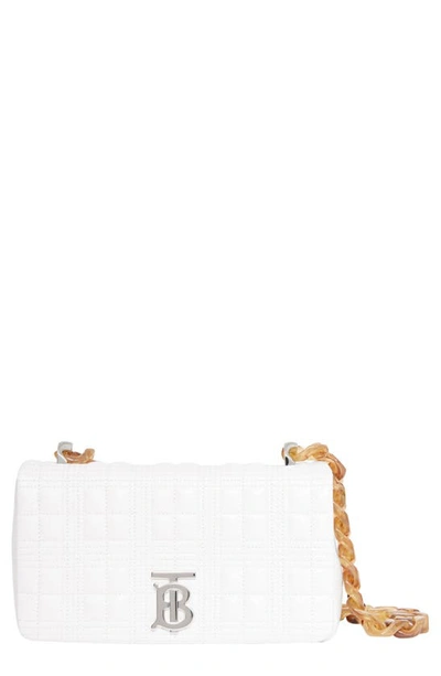 Shop Burberry Small Lola Quilted Leather Shoulder Bag In Optic White