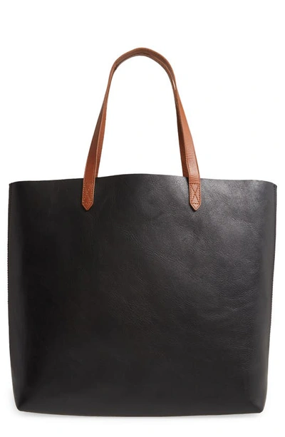 Shop Madewell The Transport Leather Tote In True Black W/ Brown