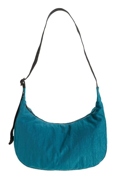 Shop Baggu Medium Crescent Nylon Canvas Shoulder Bag In Malachite