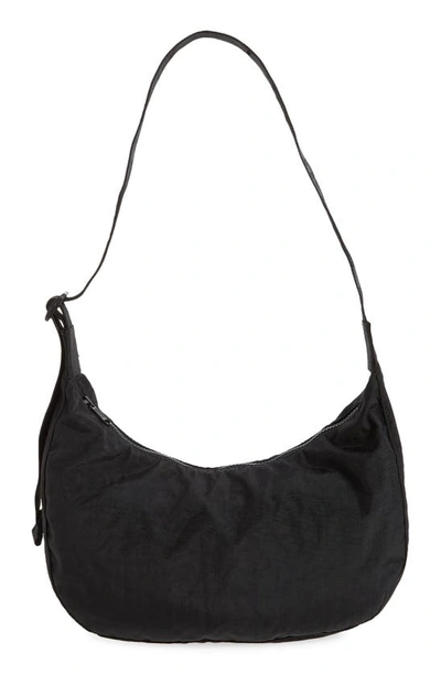 Shop Baggu Medium Crescent Nylon Canvas Shoulder Bag In Black