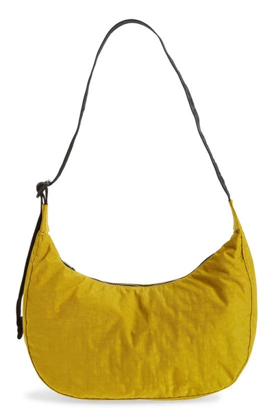 Shop Baggu Medium Crescent Nylon Canvas Shoulder Bag In Lentil