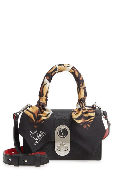 Shop Christian Louboutin Mini Elisa Empire Silk Top Handle Leather Bag In Black/ Multi/ Silver