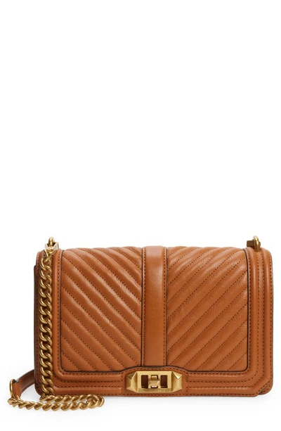 Shop Rebecca Minkoff Love Chevron Quilted Leather Crossbody Bag In Caramello