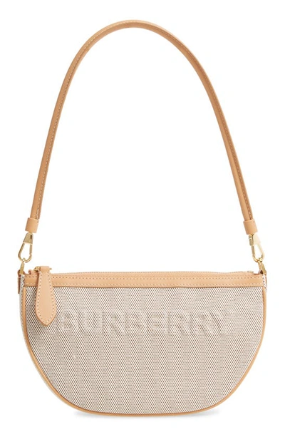 Shop Burberry Olympia Logo Embossed Canvas Pouch In Soft Fawn/ Warm Sand