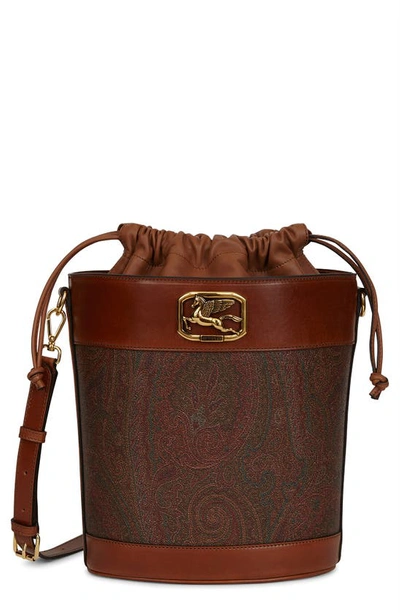 Shop Etro Pegaso Paisley Jacquard Bucket Bag In Red
