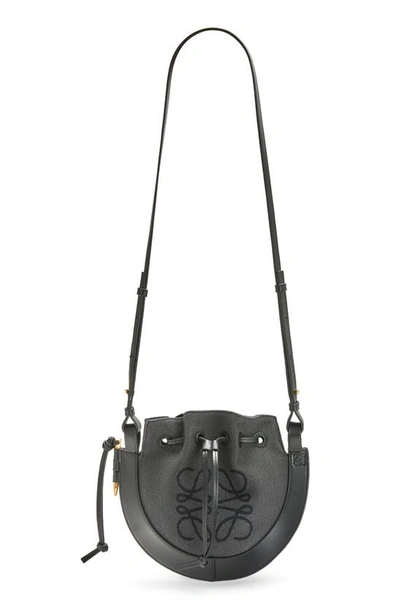 Shop Loewe Small Horseshoe Anagram Canvas & Leather Crossbody Bag In Anthracite/ Black