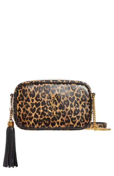 Shop Saint Laurent Mini Lou Leopard Heart Print Leather Camera Bag In Toffee/m.nat/nero