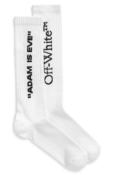 Shop Off-white Adam Is Eve Logo Crew Socks In White Black