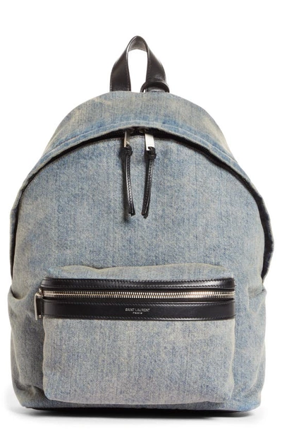 Shop Saint Laurent Mini City Canvas Backpack In Rodeo Blue