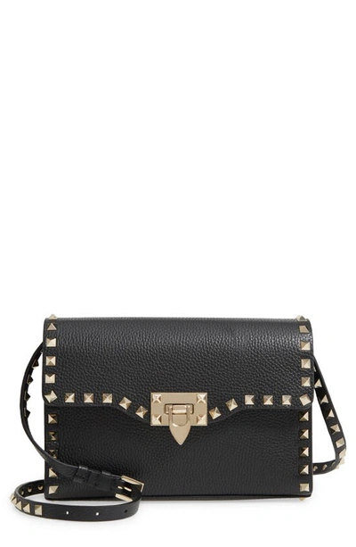 Shop Valentino Medium Rockstud Leather Shoulder Bag In Black