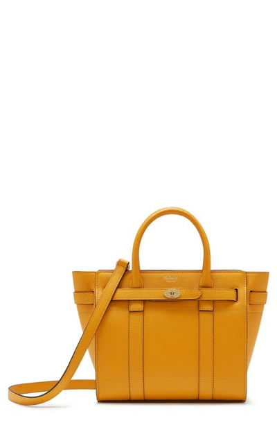 Shop Mulberry Mini Zipped Bayswater Leather Tote In Deep Amber