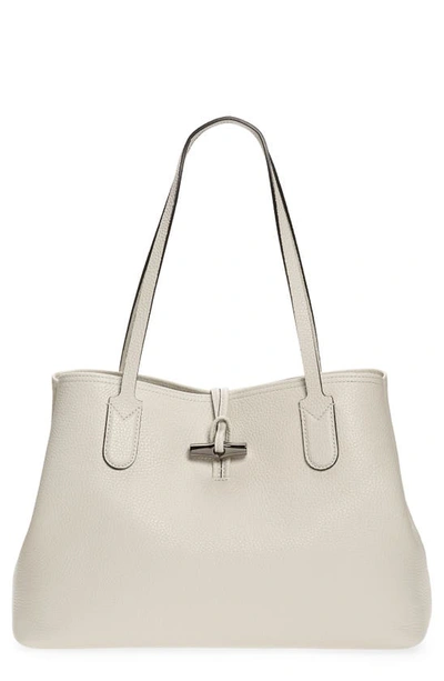 Shop Longchamp Roseau Essential Mid Leather Tote In Talc