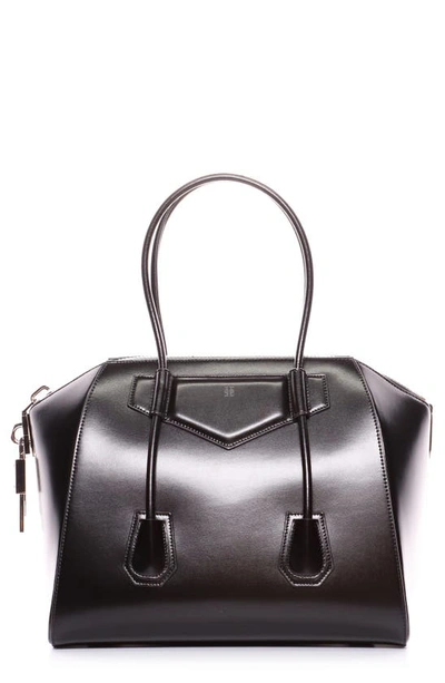 Shop Givenchy Medium Antigona Lock Leather Satchel In Black