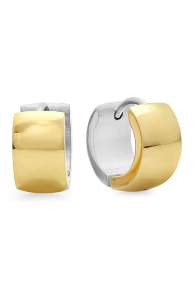 Shop Hmy Jewelry Two-tone Stainless Steel Huggie Hoop Earrings In Two Tone