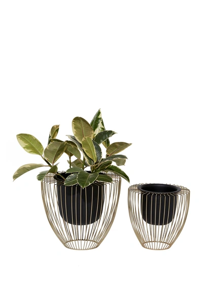 Shop Willow Row Black Metal Indoor & Outdoor Planter With Removable Goldtone Wire Stand