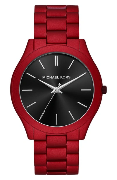 Shop Michael Kors Slim Runway Bracelet Watch, 44mm In Red/ Black/ Red