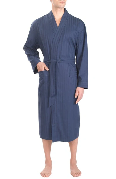 Shop Majestic Stripe Sateen Robe In Navy