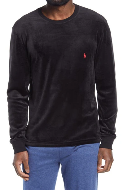 Shop Polo Ralph Lauren Long Sleeve Velour Sleep Shirt In Polo Black