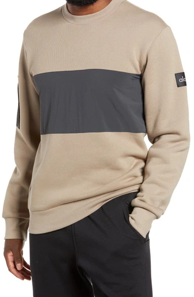 Shop Alo Yoga Traverse Mixed Media Pullover In Gravel/ Anthracite