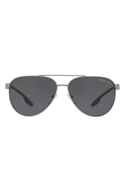 Shop Prada 61mm Polarized Aviator Sunglasses In Gunmetal/ Grey